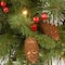 20" Pre-lit Crestwood Spruce Artificial Christmas Chain Hanging Basket with Silver Bristle, Cones, Red Berries, Glitter, Coconut Fiber in Basket with LED Lights